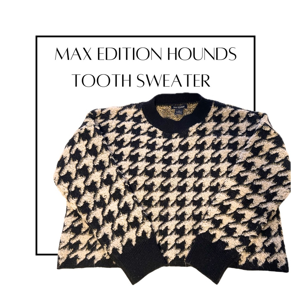 Max Edition Houndstooth Crewneck Crop Cut Sweater